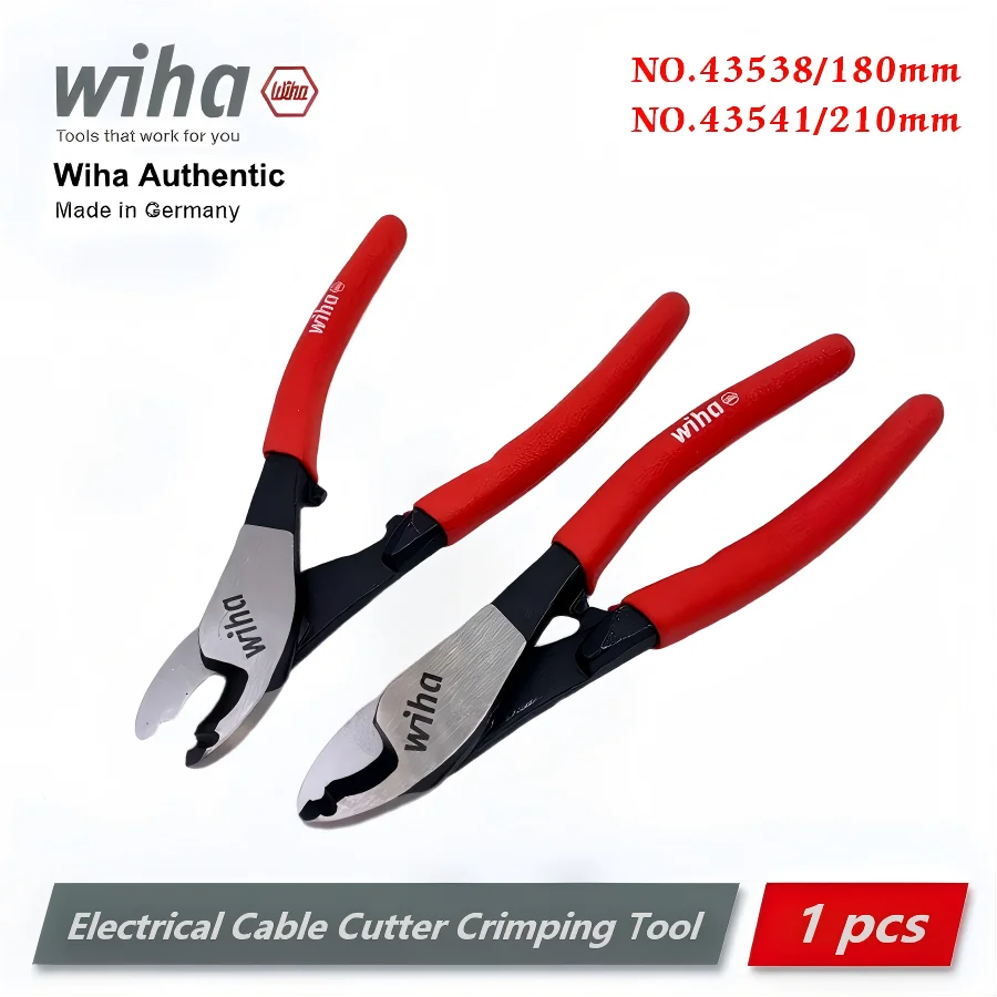 

Wiha 43538/43541 Кабельный резак 180/210 мм, 1 шт., инструмент для резки и обжима 2-в-1 для электриков