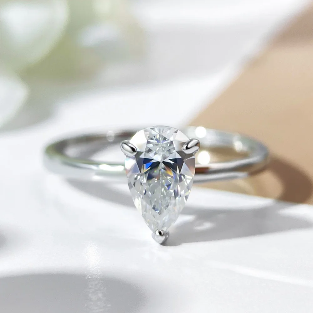 OEVAS 1-4ct Pear Cut Moissanite Diamond Rings For Women 925 Sterling Silver Sparkling Wedding Band Party Fine Jewelry Gift
