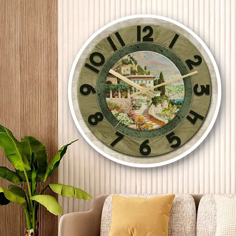 

Vintage French Wall Clock - Green Oil Painting Style with Roman Numerals,Retro Kitchen&Living Room Decor for Farmhouse Aesthetic