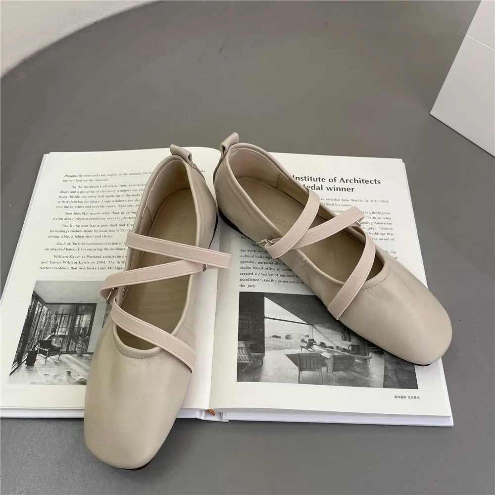 Spring Ballet Flat Shoes Women Comfy Leather Shoes Women Luxury Women Square Toe Flat Mary Janes Ladies Shoes Double Buckle