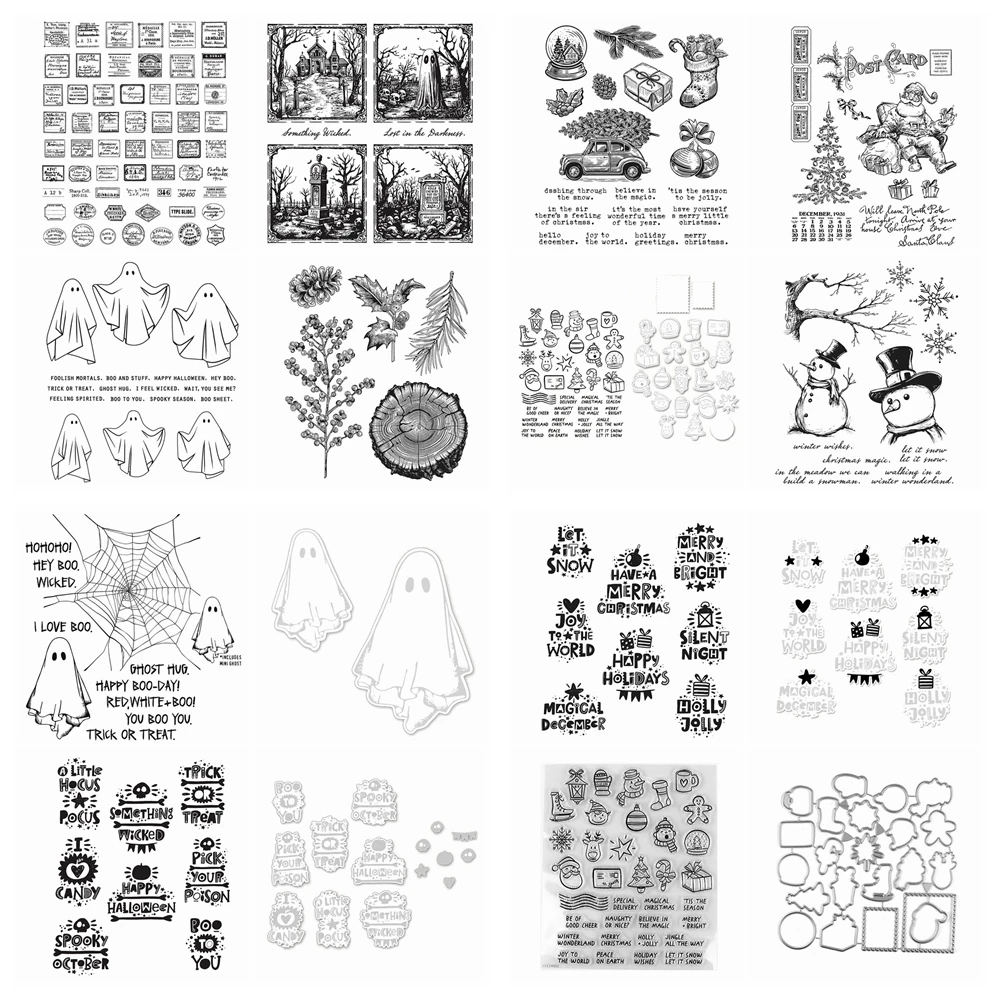 Forest Floor Clear Stamps and Cutting Dies, Curator Halloween Whatnots DIY Scrapbooking Supplies Metal Dies Silicone Stamps