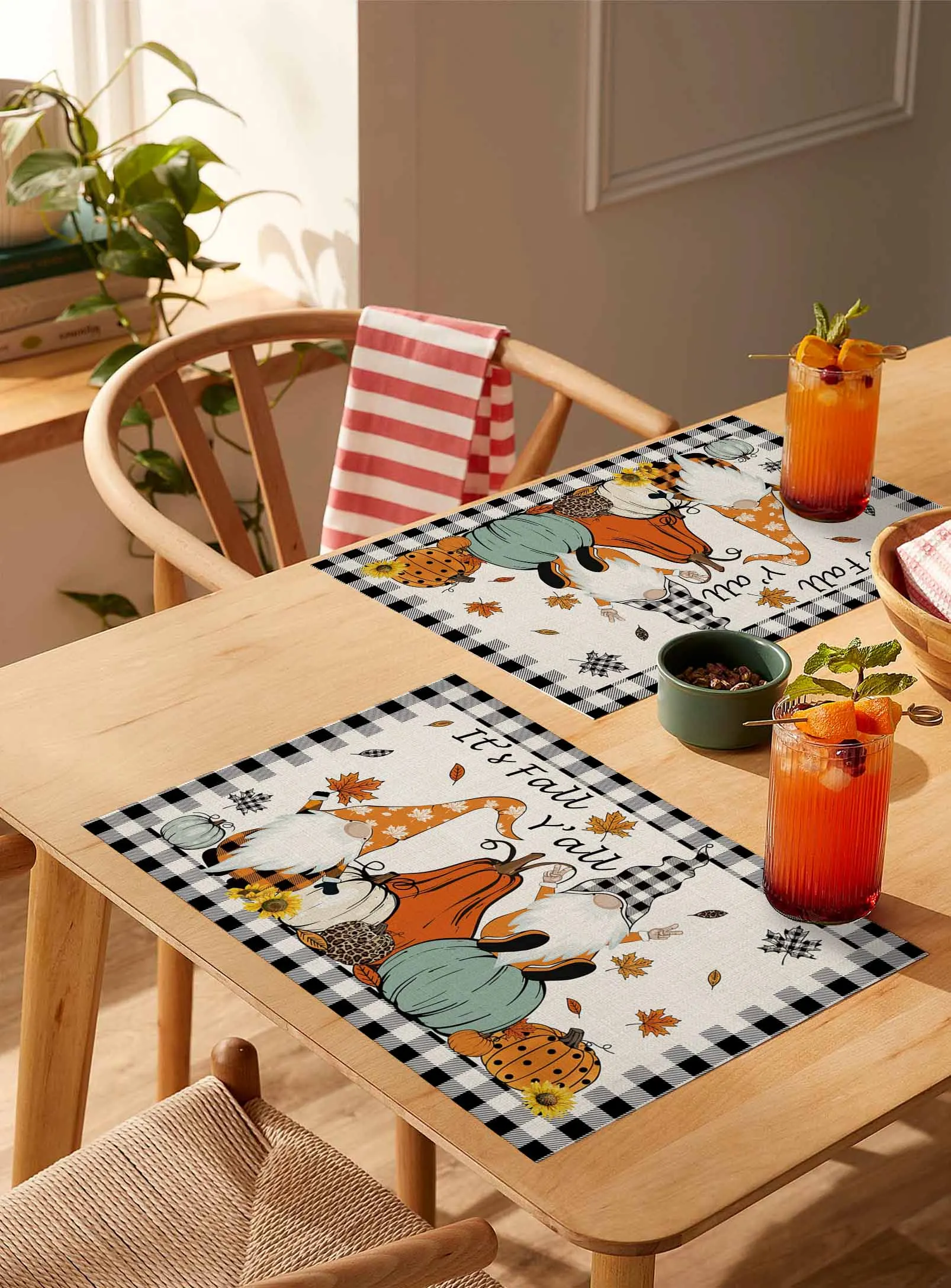 

4/6 Pcs Pumpkin Gnome It's Fall Y'all Placemat Wedding Party Dining Decor Linen Table Mat Kitchen Accessories