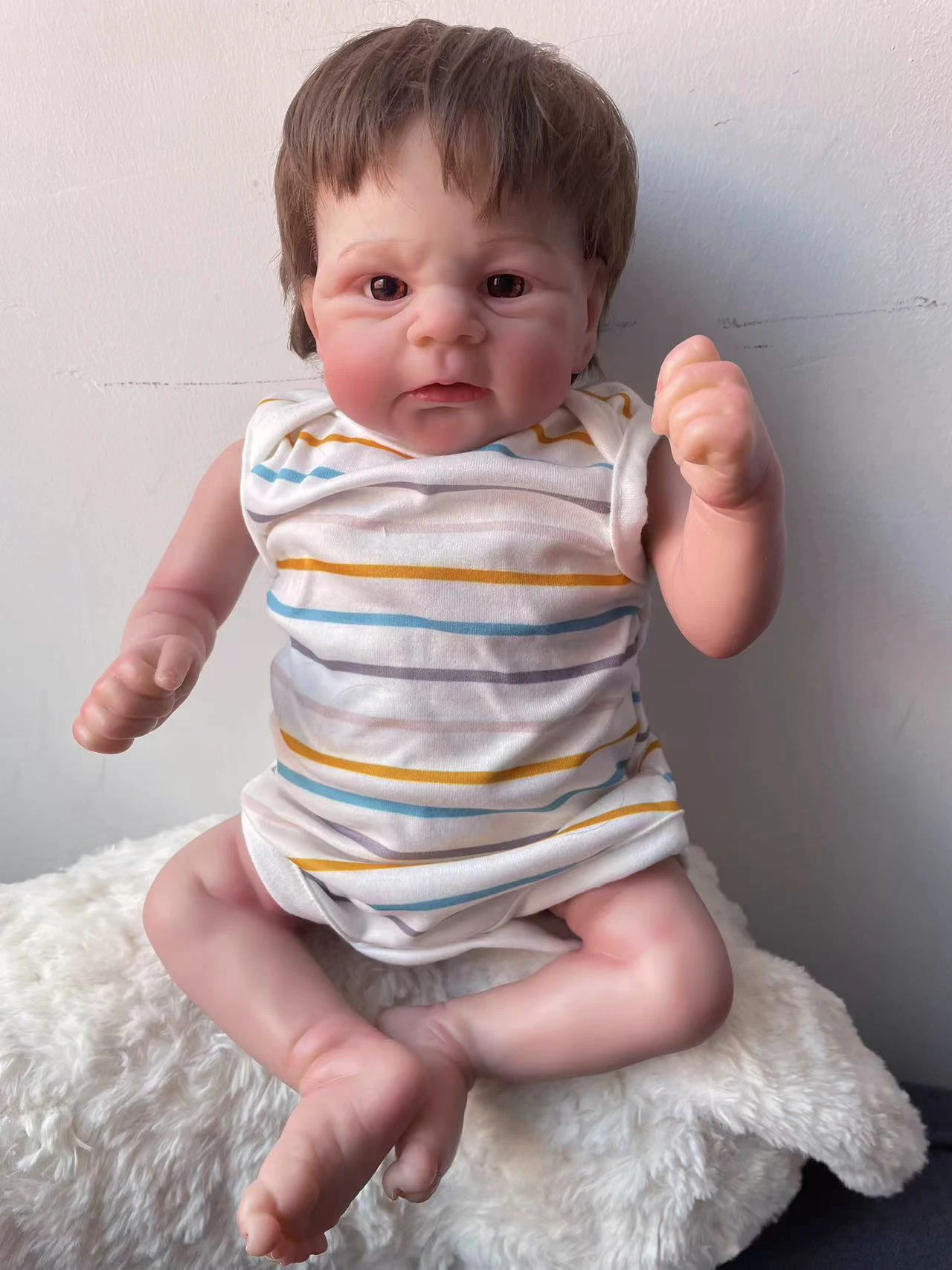 

45CM Elijah Newborn Reborn Doll Realista 3D Painting Skin with Visible Veins Hand Rooted-Hair Art Baby