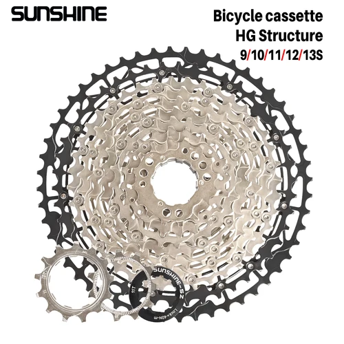 SUNSHINE-Cassette ultraligero para bicicleta, rueda libre, Material de acero al carbono, piñón de estructura HG de 9/10/11/12/13 velocidades para bicicleta de montaña