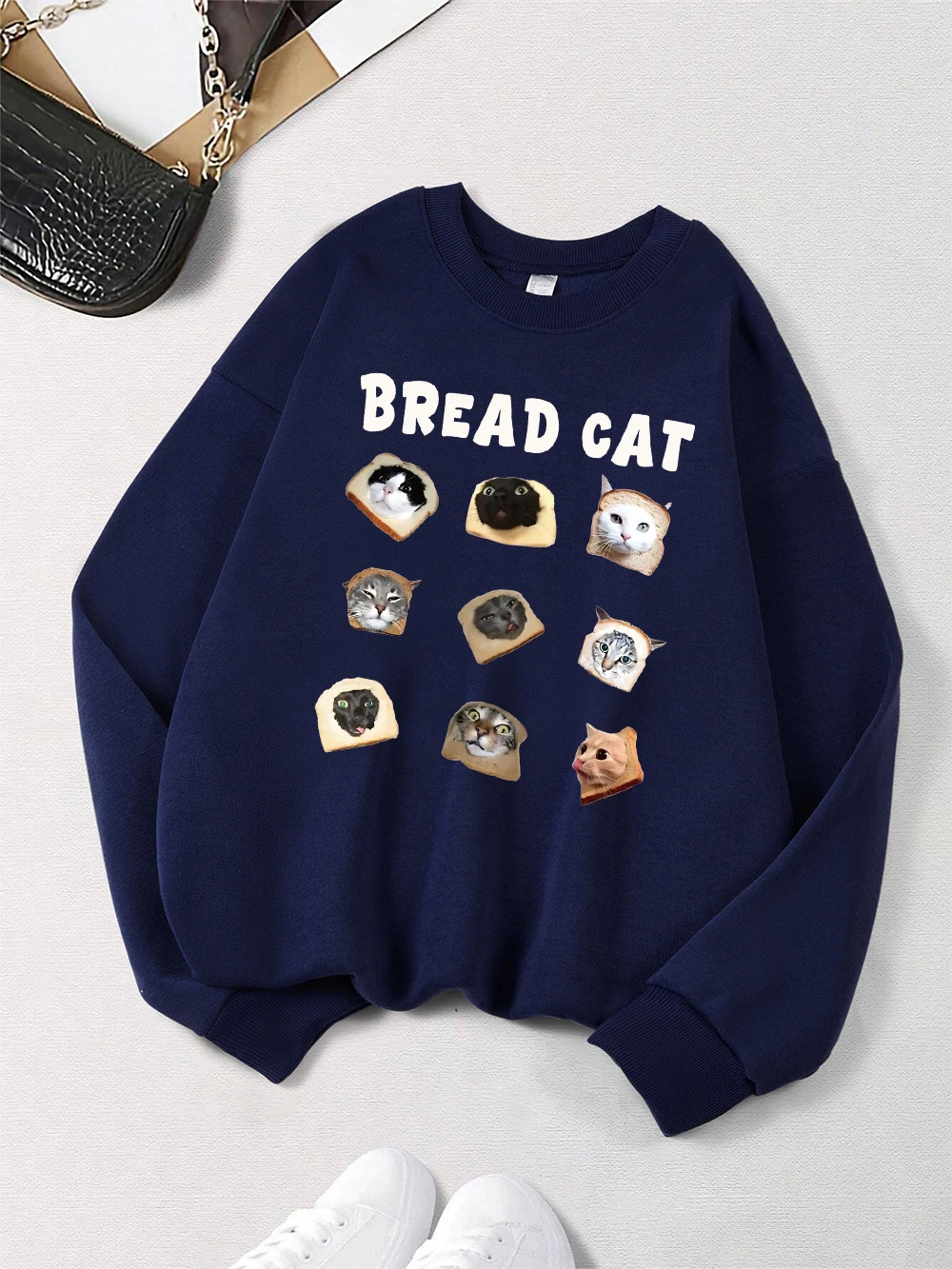 Various Types Of Bread Cats Printing Sweatshirt Womens Soft Fleece Warm Hoodie Winter Loose Pullover Casual Crewneck Clothes