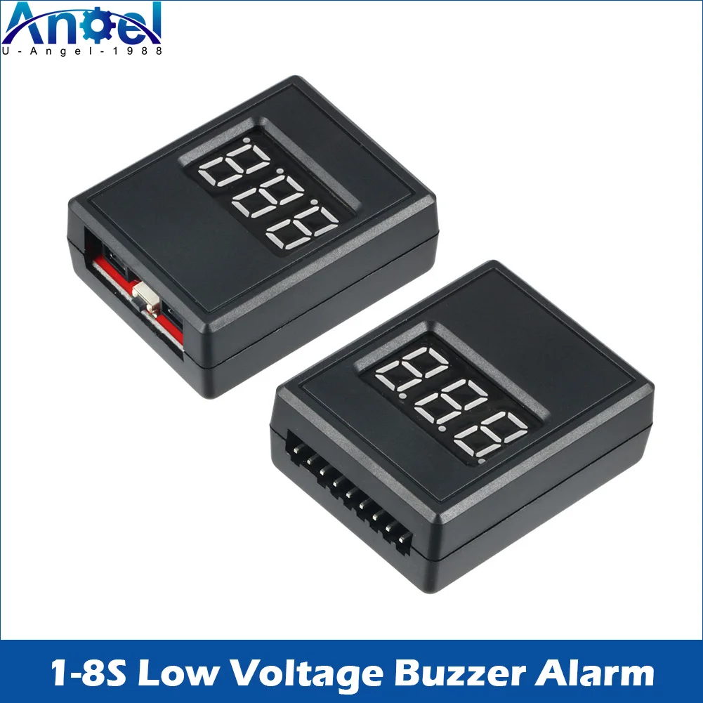 For 1S/2s/3s/4s/5s/6s/7s/8s Low Voltage Buzzer Alarm Lipo Battery Voltage Indicator Tester with Case 3.7v 7.4v 11.1v