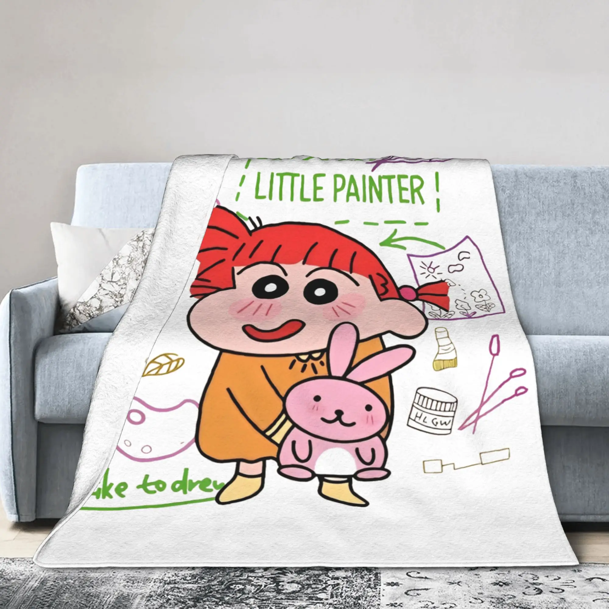 تلوين شين تشان بطانية الفانيلا ساكورادا نيني خفيفة الوزن رقيقة رمي بطانية لسيارة أريكة الأريكة المفرش #3