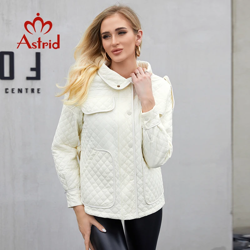 Astrid 2022 New Women\'s Autumn Quilted Jacket Women Parkas Coat Cotton Pockets Zipper White Casual Outerwear Oversize ZM-T108