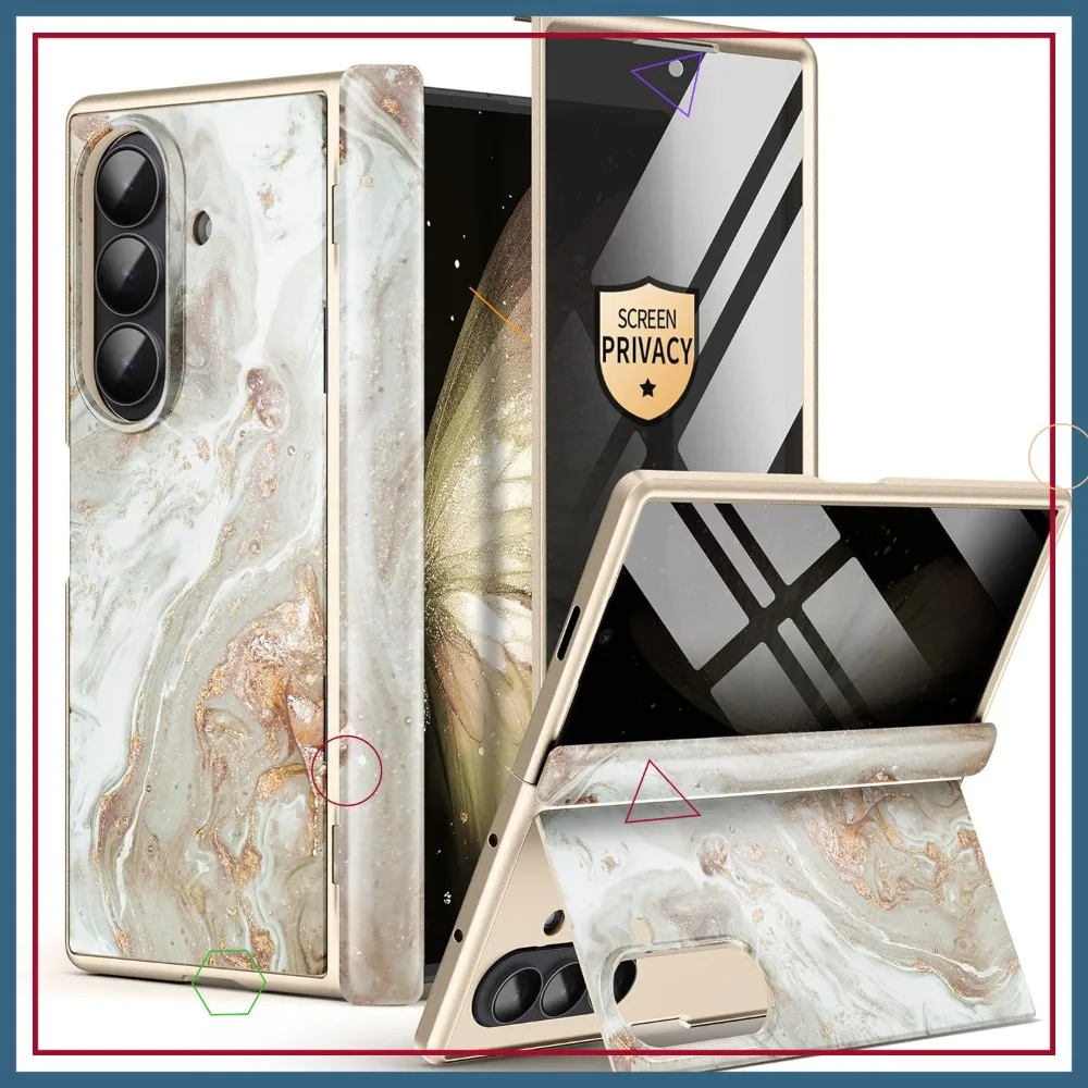 

Magnetic Slim Case for Z Fold 7 with Privacy Screen Protector & Kickstand, Full-Body Hinge Protection, Pearlescent Gold