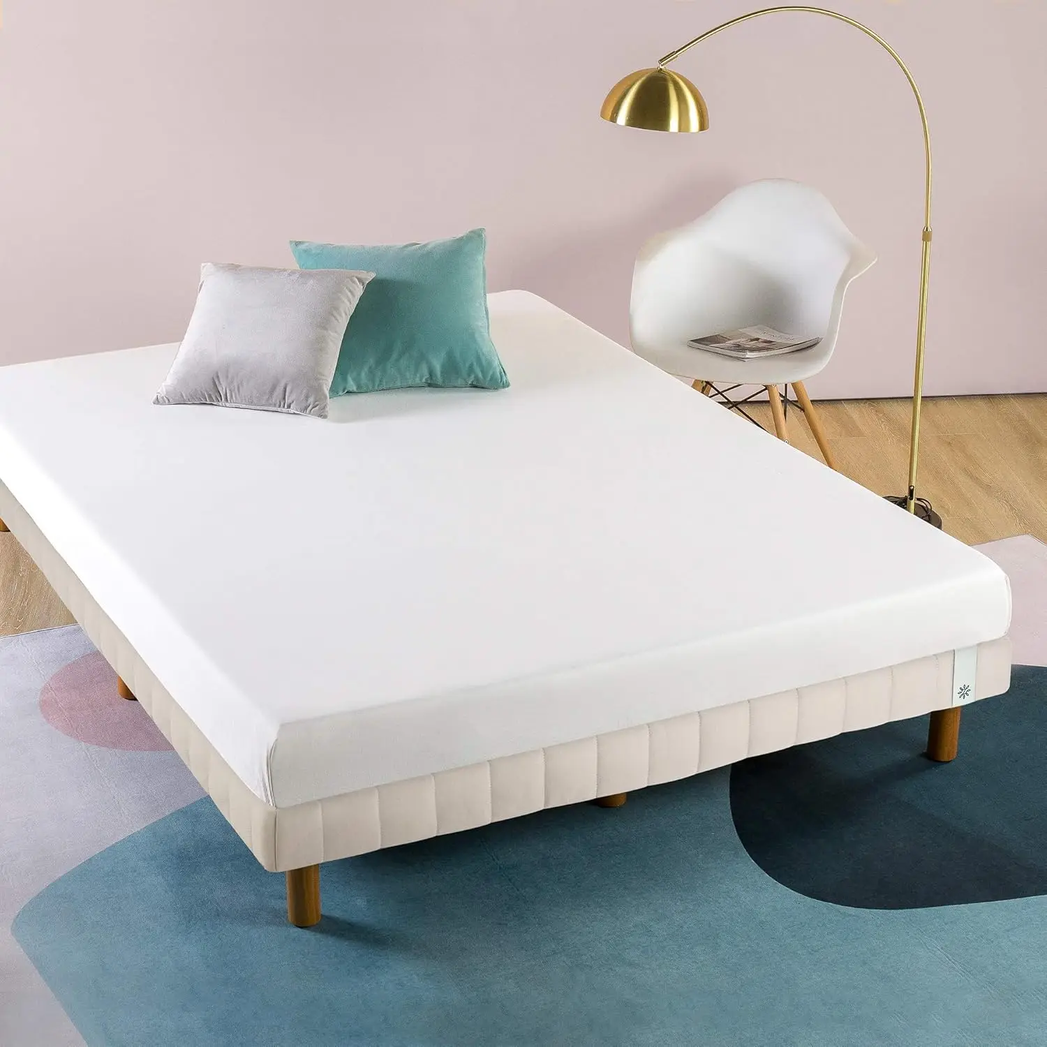 Good Design Award Winner Justina Metal Mattress Foundation, 11 Inch Platform Bed, No Box Spring Needed, Queen, Beige