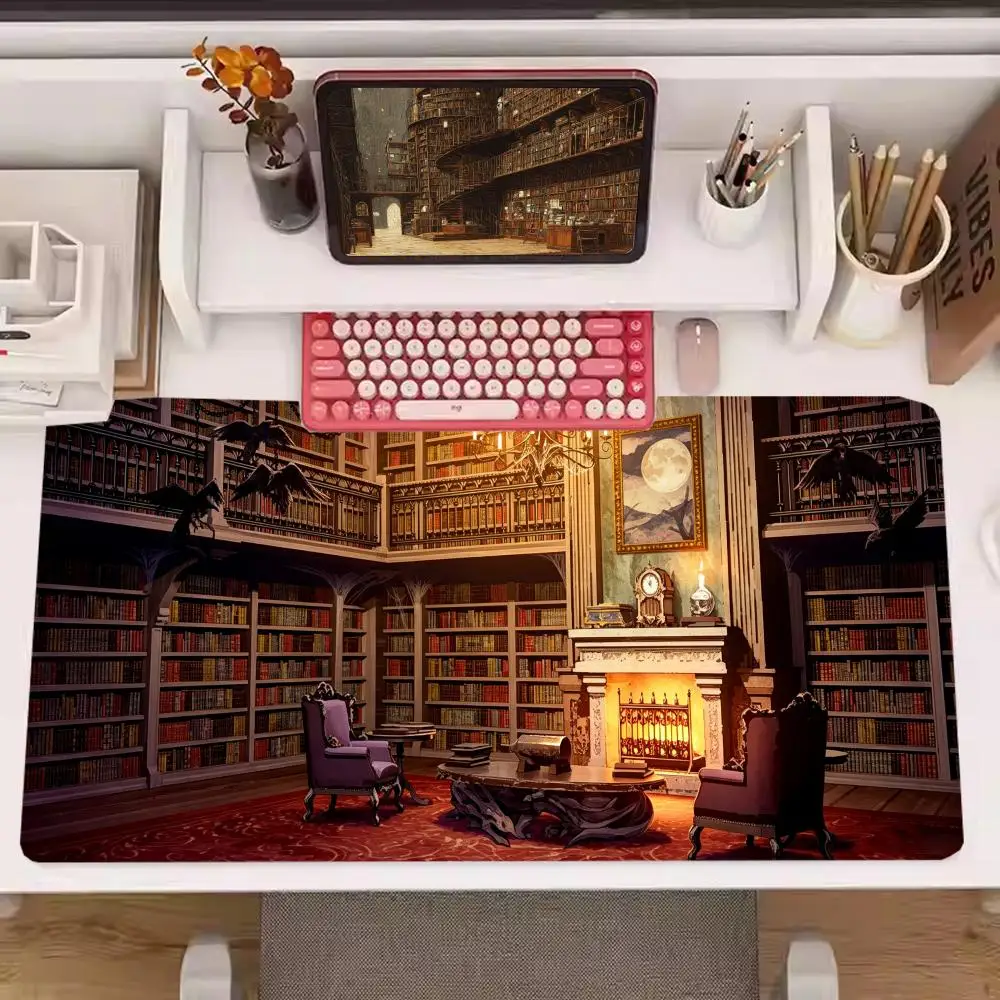 Scholarly Smooth High Definition Print Fireplace Ancient Library Table Mat Mouse Pads For Quiet Bedroom Learning Gaming Corners