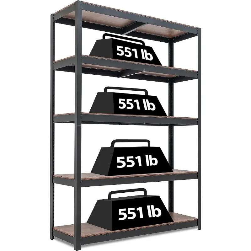 HOMEDANT House Z-Beam 48" Wide Heavy Duty Garage Storage Shelving Adjustable 5-Tier Metal Shelves Laminated