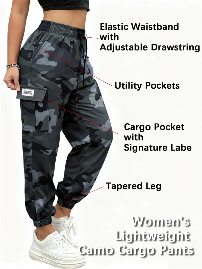 Women's Camouflage Work Trousers Multi-Pocket Outdoor Casual Sports Long Pants Loose Waist Polyester Fiber Street Style