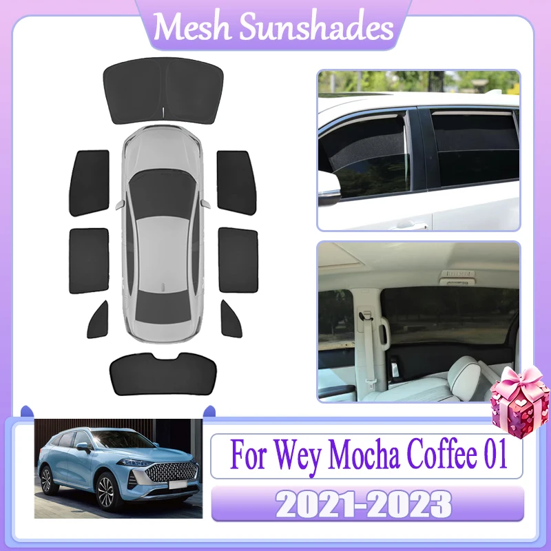 For Wey Mocha Coffee 01 2021 2022 2023 Car Mesh Sunshades Magnetic Window Sun Shade Visor Privacy Curtain Shading Accessories