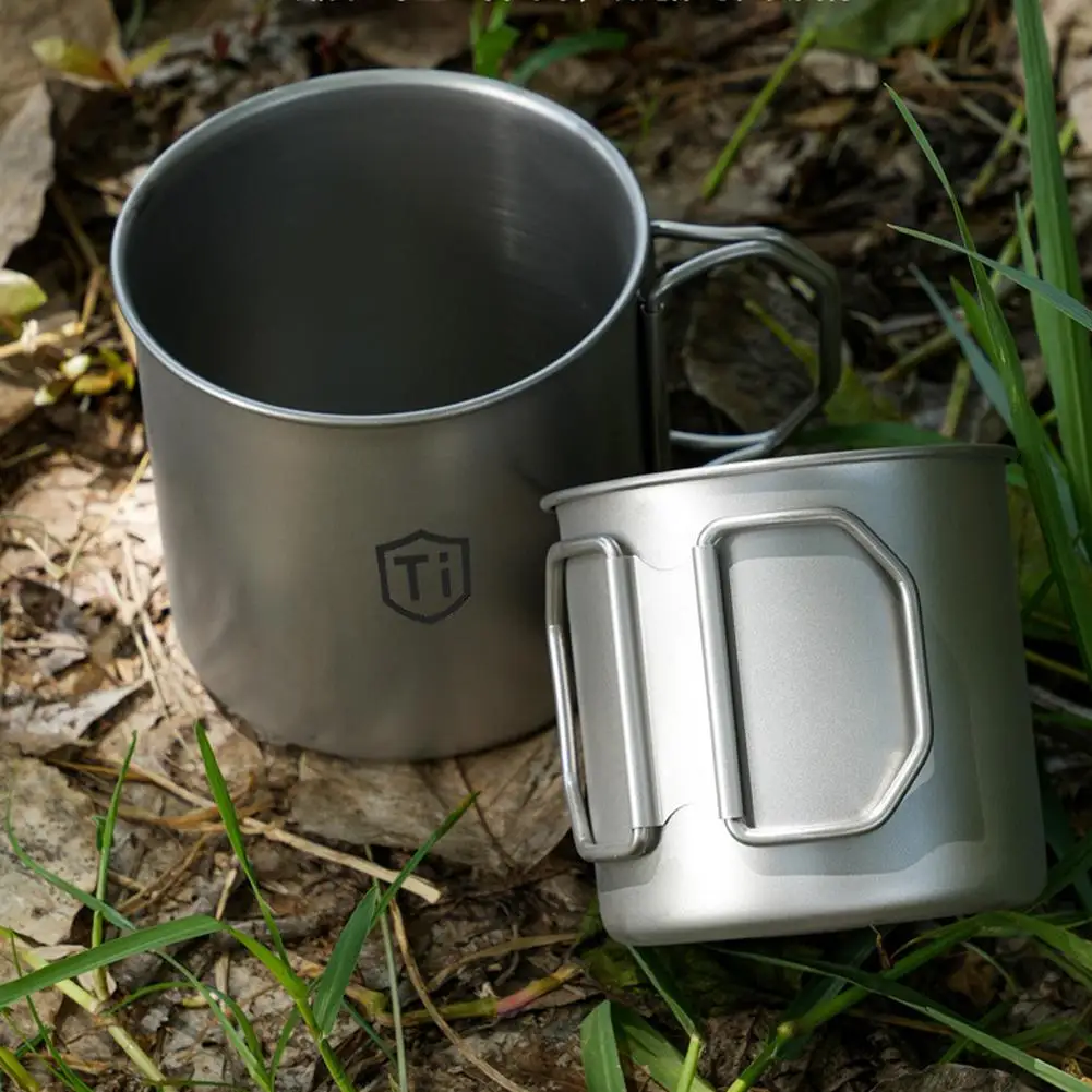 Titan-Legierung Kaffeebecher Titan-Töpfe Titan-Tasse mit Klappgriff Outdoor Camping Wasserbecher Geschirr