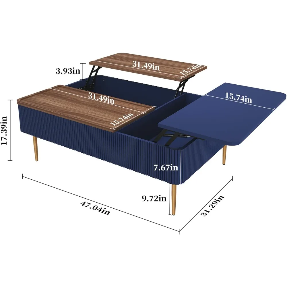 Modern Dual-Lift Storage Coffee Table with Fluted Wood Design and Hidden Compartment
