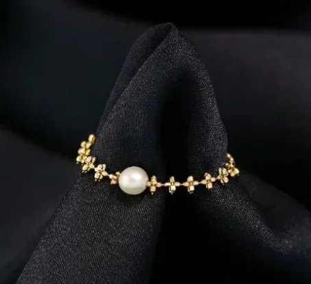 

new arrival 18k gold peal rings for women fine gold adjustable ring au750 jewelry