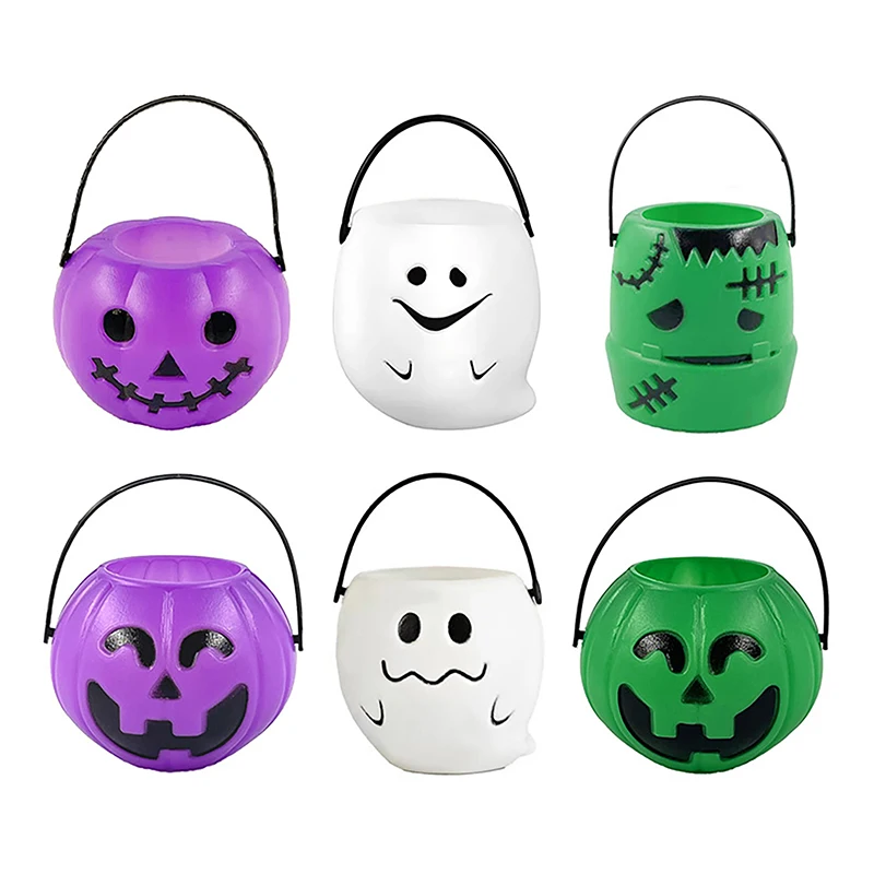 1Pc Mini Halloween Candy Bucket Witch Cauldron Pot Candies Buckets Skeleton Pumpkin Handheld Candy Jar Basket For Kids