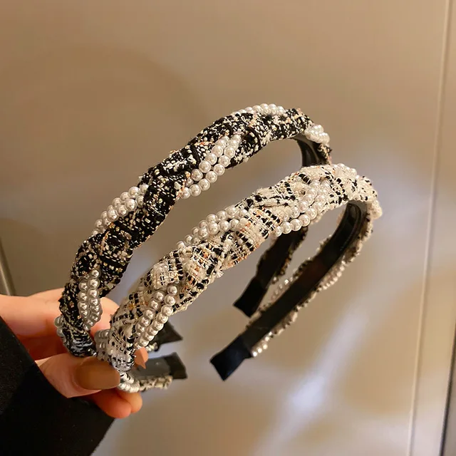Perłowe owinięte nakrycia głowy dla kobiet tekstura opaski w stylu retro Temperament moda luksusowe designerskie akcesoria do włosów 2023 nowość