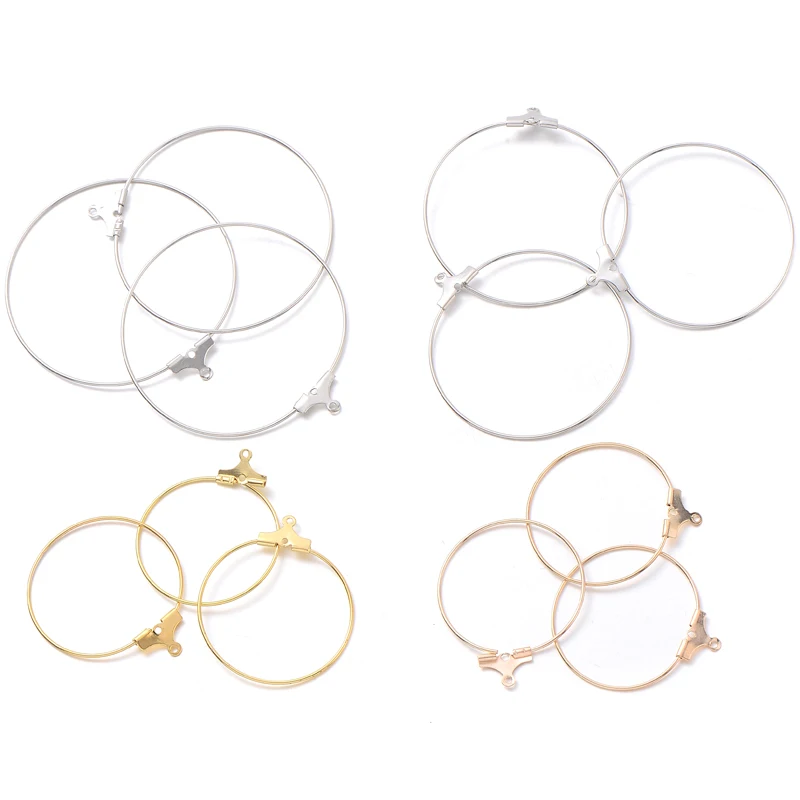 30pcs 25/30/35/40mm Hoop Findings Big Circle Ear Wire Connector Hoops Loop Earrings Base For Jewelry Making Supplies Components