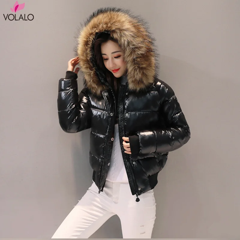 

VOLALO 5XL Winter Jacket Women Fur Coat Female Short Down Cotton Jacket Padded Thick Wool Collar Jacket Student Jacket Spring