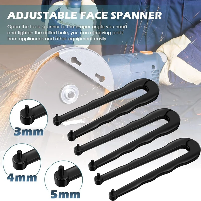 AA51-Set Of 3 Steel Adjustable Face Wrench Pin Pliers Tools For Angle Grinder Back Pads, Including 3/4/5Mm Drilled