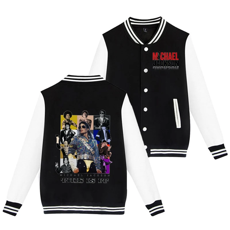 Michael Jackson Adult Baseball Jacket King of Pop Cardigan Outerwear Superstar Men Women Winter Warm Clothing Fashion Wear Gifts view 3