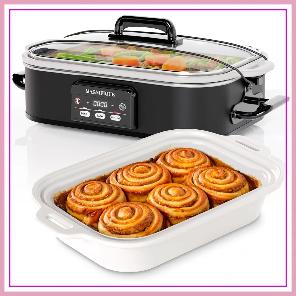 

4 Quart Digital Slow Cooker, Ceramic Casserole Dish, Oven Safe to 500°F, Black