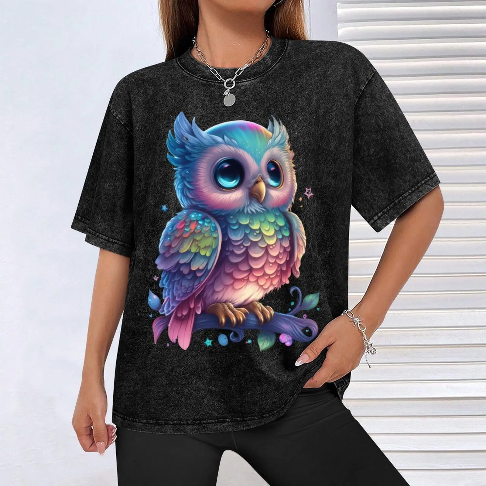 Cute Rainbow Hedwig Owl T-Shirt Large Size Short Sleeve T-Shirt view 4