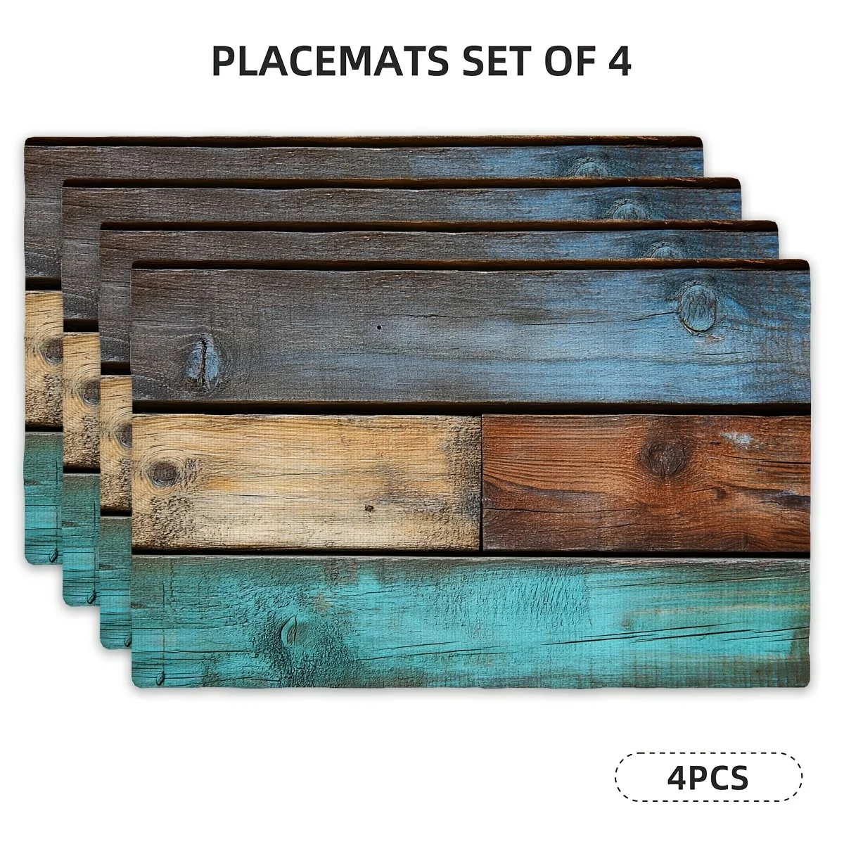 4pcs Rustic Wooden Placemats, 12 x 18 Inches - Vintage Style Table Mats with Colorful Layered Wood Design for Holiday Gatherings