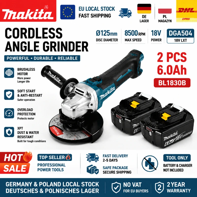 Original Makita DGA504 Bürstenloser Winkelschleifer 18V 125mm Akku-Elektrowerkzeug (ohne Akku) LXT Li-Ion Elektrische Schleifmaschine EU-Lagerbestand Schneller Versand Professioneller