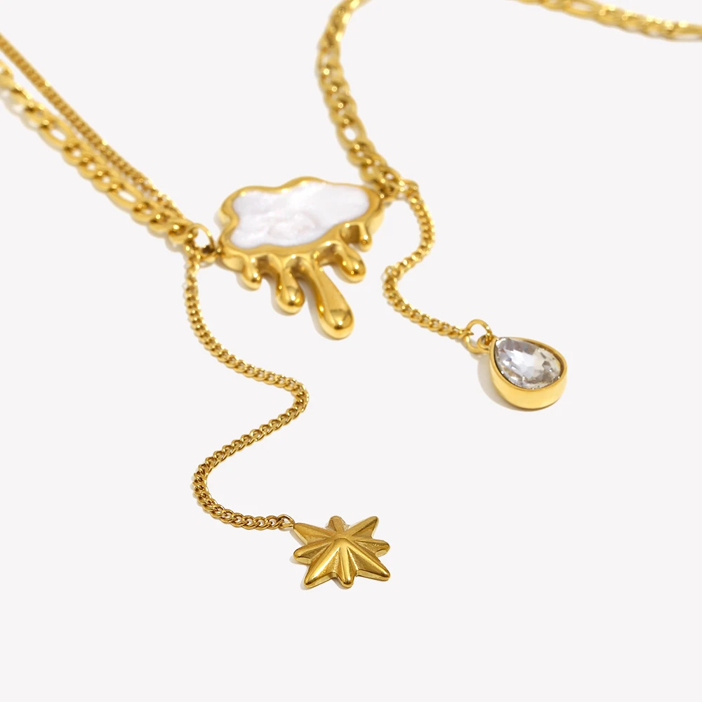 E.B.belle  Double Layers Shell Cloud Tassel Necklace Gold White Color Hypoallergenic Stainless Steel Jewelry For Fashion Women