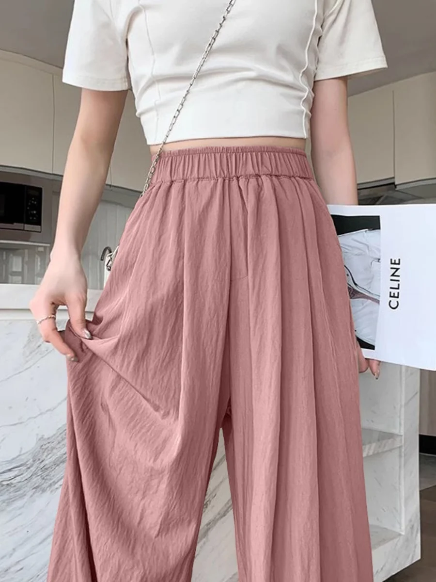 Ice Silk Wide Leg Pants Women's Summer Thin High Waist Draped Mosquito Proof Sunscreen Casual Japanese Style Loose Fit Versatile
