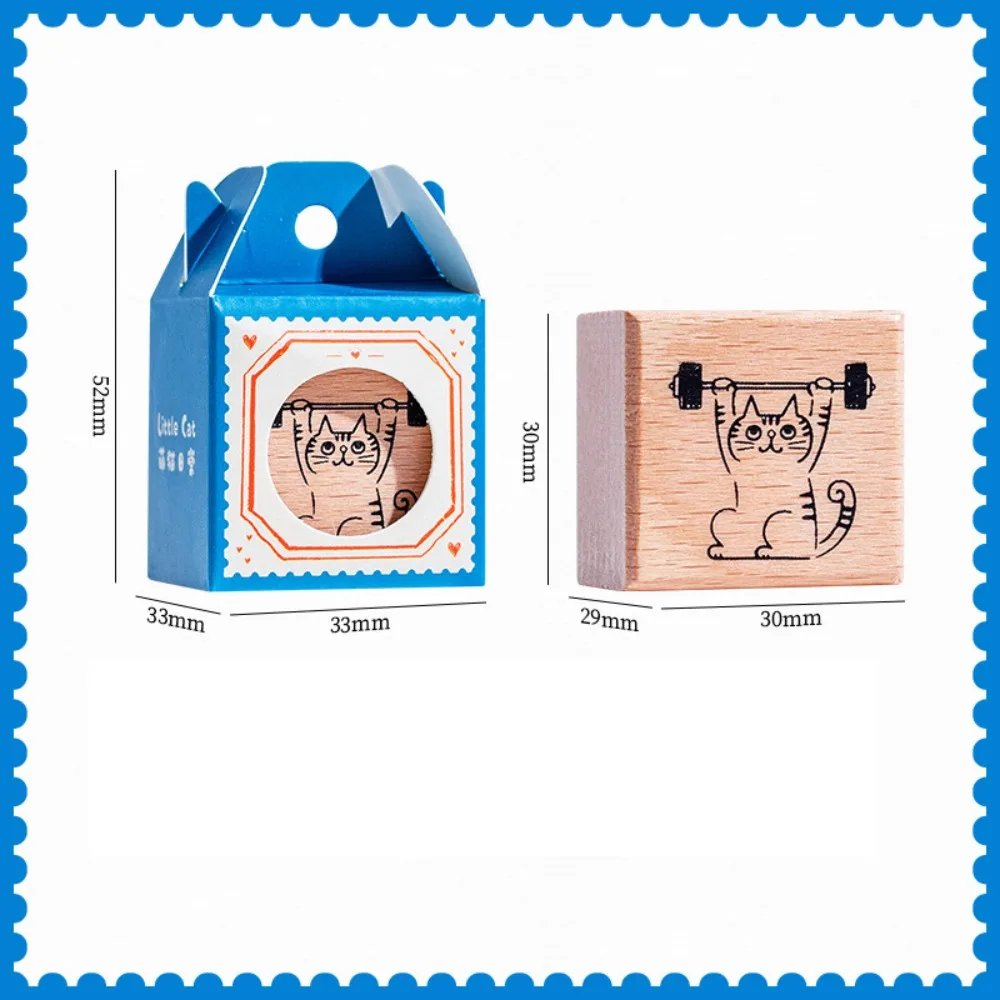 Cute Wooden Rubber Stamps Artistic Style DIY Craft Cat Patterns Stamps Minimalist Animals Cat Journal Decoration Stamps