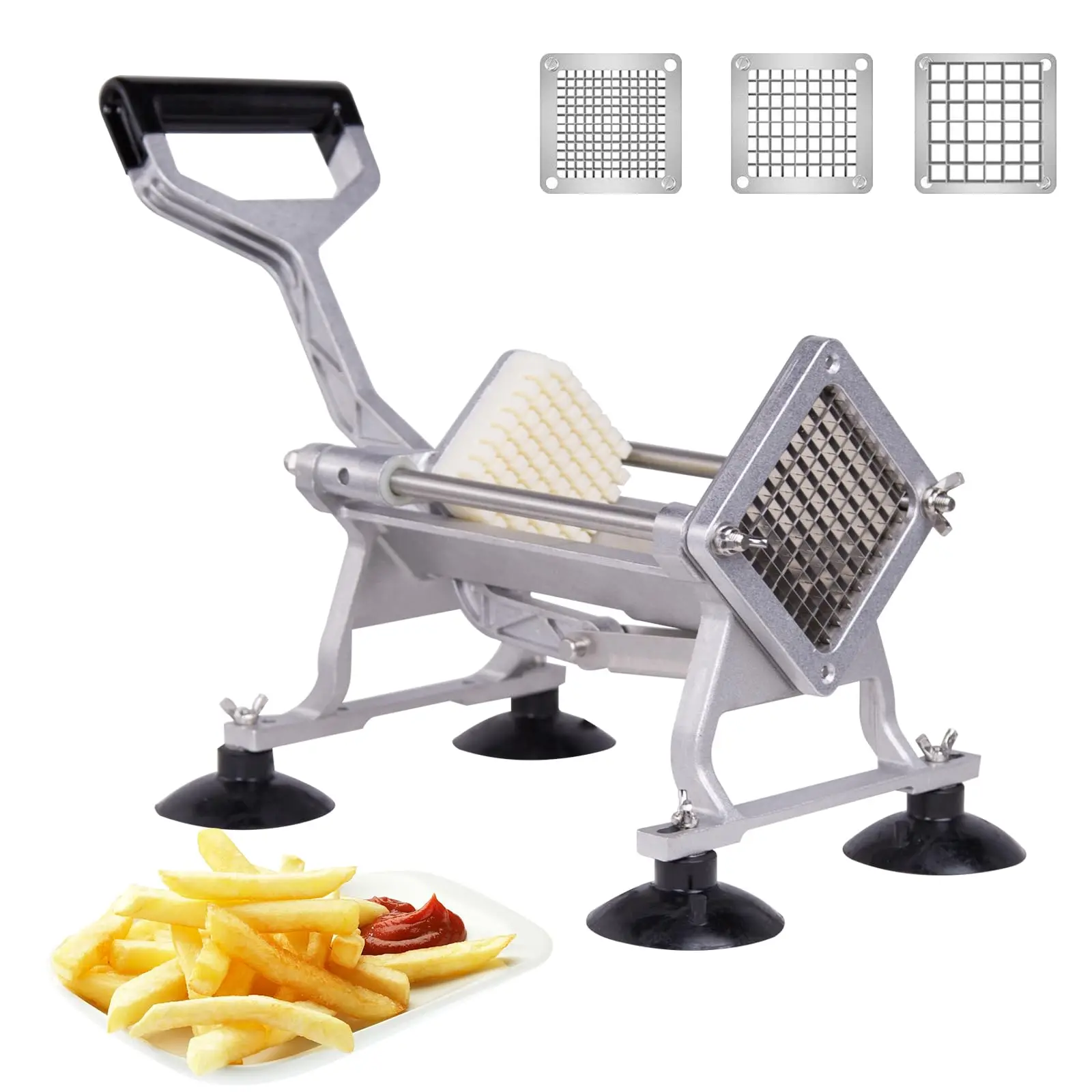 

French Fry Cutter with 7/10/14MM 8-Wedge Stainless Steel Blades Manual Vegetable Chopper Cups for Carrot Cucumber Onion Potato