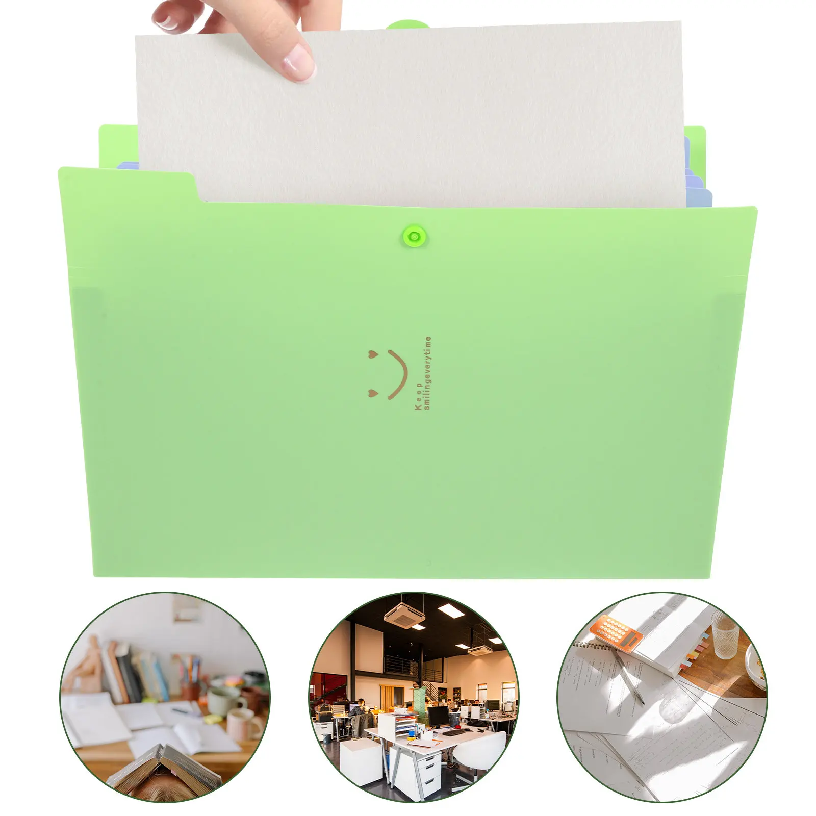 5-Pocket Expanding File Folder A4 Letter Size Premium Plastic Document Organizer Snap Button Closure for Office
