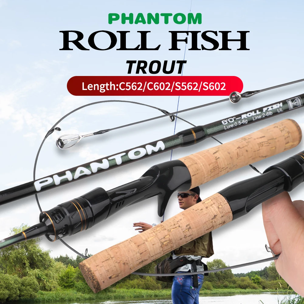 ROLLFISH Ultraleichte Kohlefaser-Spinn- und Wurfangel für Forellen, 1,68m/1,8m Forellenrute, Sensitive Spitze mit Chamäleon-Beschichtung