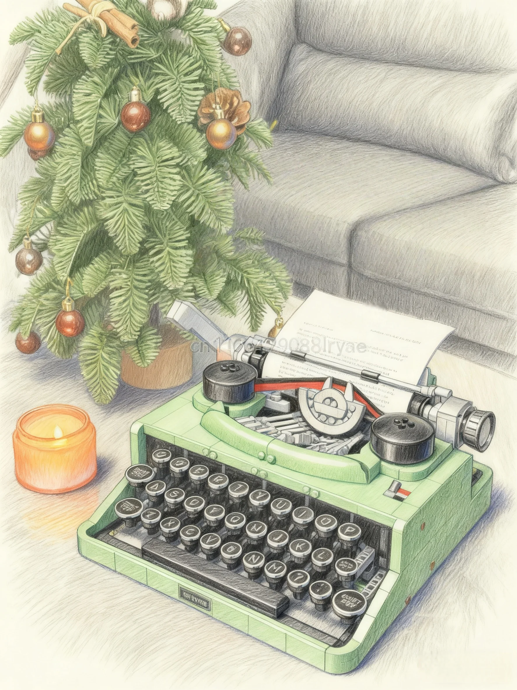 

Классическая ретро модель пишущей машинки 80-го века, строительные блоки, креативный набор из 2079 предметов, сборная игрушка для мальчиков и девочек, подарок на день рождения