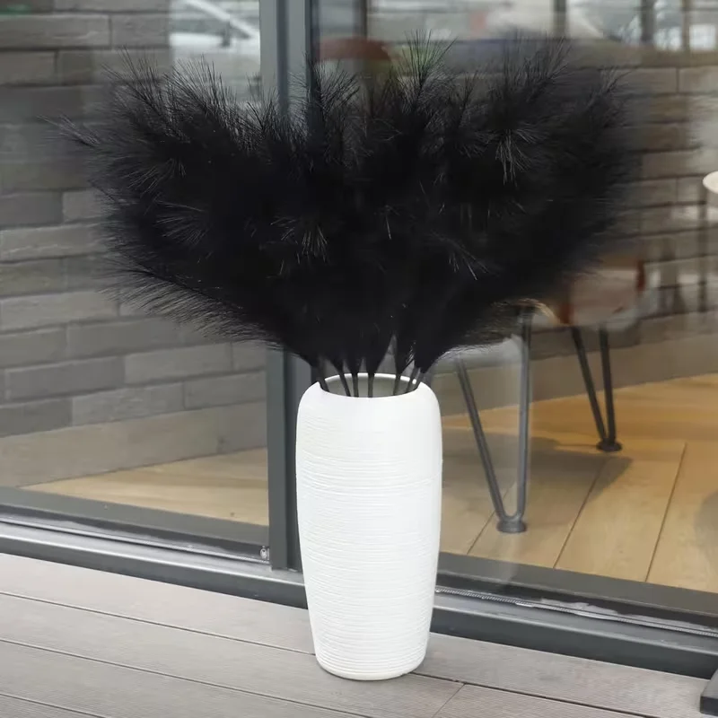 6 Pieces Artificial Pampas Grass Decor, Large Fluffy Faux Plush Plants for Halloween and Home Decoration (Black) view 5