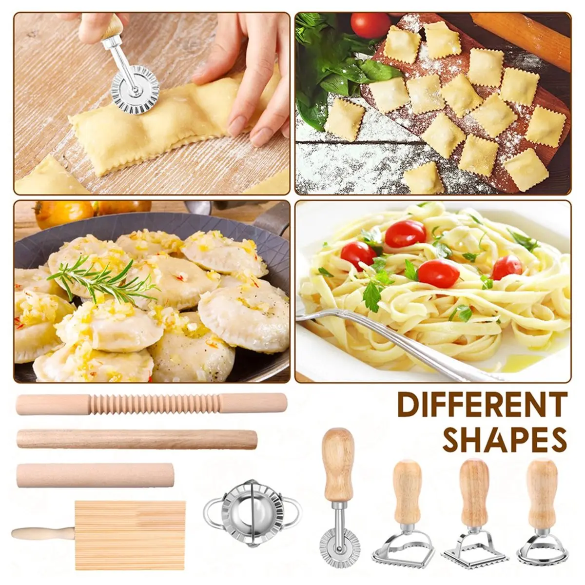 9 Pcs Pasta Making Tools Efficient Pasta Making Kit with Ravioli Stamp Cutters Rolling Pins Gnocchi Boards Dough Cutter