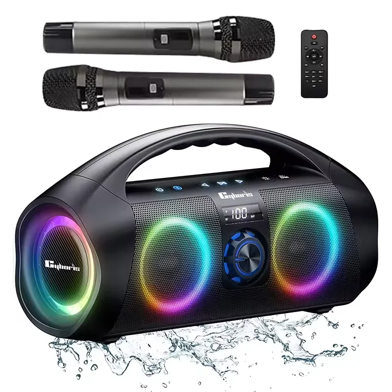 Latest 2024 model Karaoke Machine with Dual Mic &Dazzling Lights,IPX7 Waterproof Blue-tooth Speaker  Remote Control