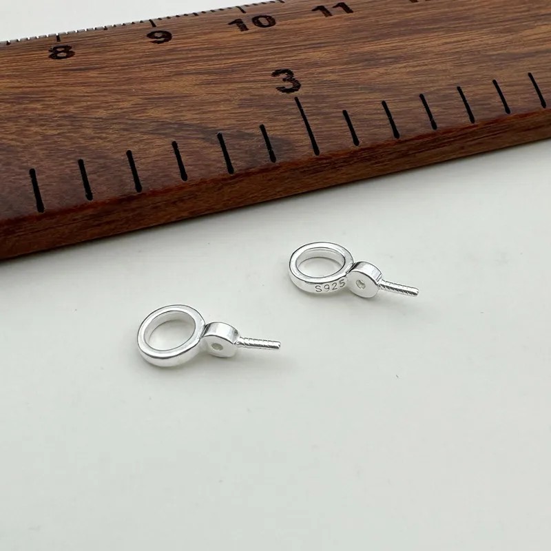 1 Piece S925 Sterling Silver Pearl Hanging Plate Needle Round Beads Pendant Buckle Jewelry Accessories Making