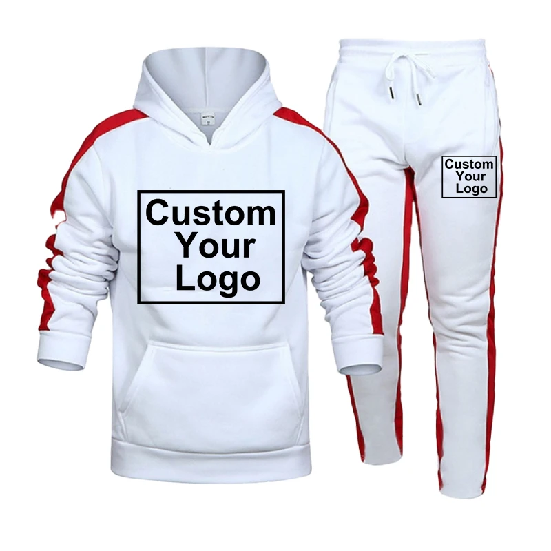 Logo personalizzato set casual da uomo alla moda set da jogging per sport all'aria aperta felpa con cappuccio + pantaloni sportivi set di abbigliamento sportivo