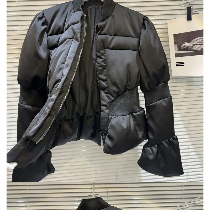 Women's Clothing Winter Warm Cotton Padded Jacket Slim Parkas New Y2k Ribbed Fitted Waist Design Cotton Jacket Outerwear Tops