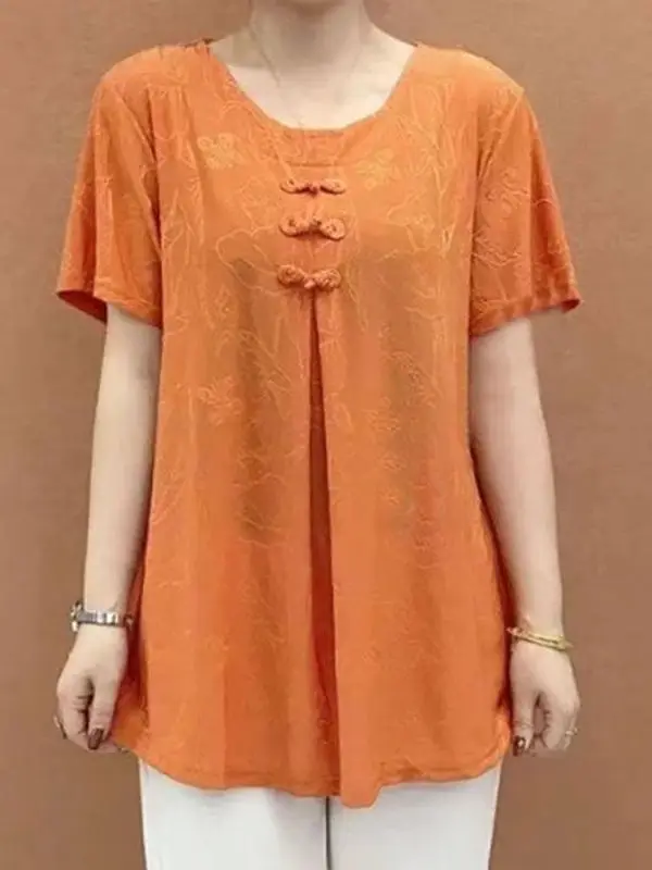 

Summer New Style Women's Fashionable Loose Short Sleeve T-Shirt Base Shirt Mommy's Wear Comfortable Belly Covering Top