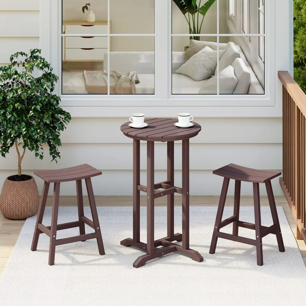 Outdoor Bar Table, 37" Counter Height Round Patio Cocktail Bar Table, Patio Bar Table 3-Pieces Set Bistro Dining Table Pub Table