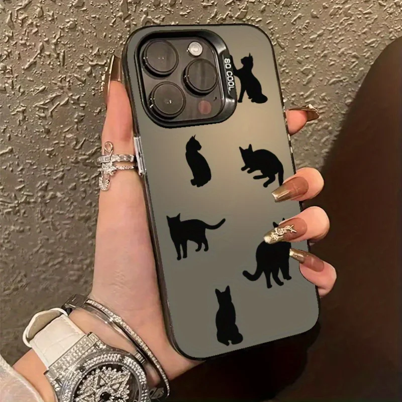 

Black cat pattern phone case for iPhone 16 15 14 13 12 11 Pro/ Max/Plus shock-proof rear cover anti-fingerprint