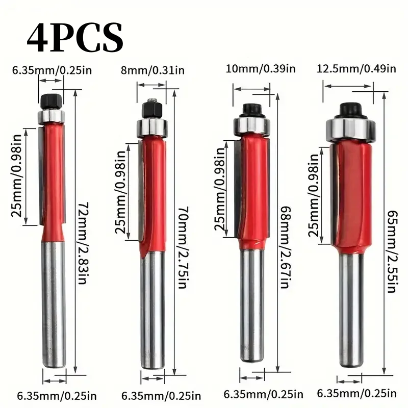 4-Piece High-Precision Flat-Edge Milling Bits, Tungsten Carbide Inserts, Straight Cutters for Woodworking, Grooving and Alloy Cu