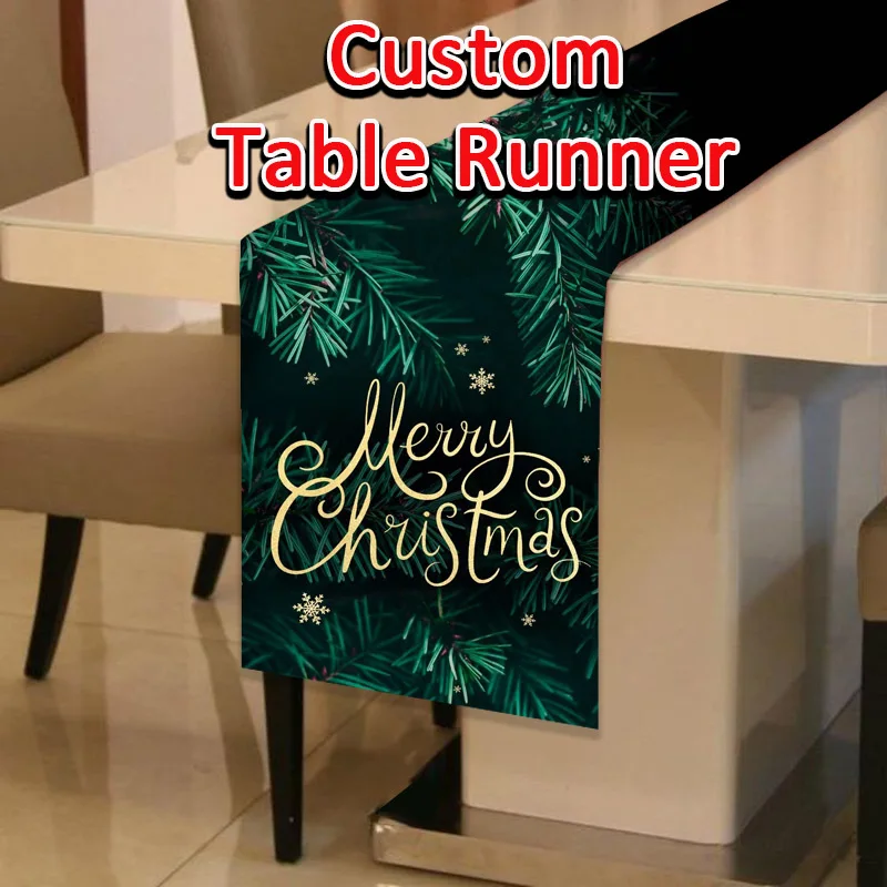 custom personalized New Year decoration table runner, 13x72 Inch Table Runner with picture for xmxs Wedding Party Decor