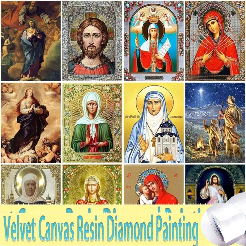 5d DIYベルベットキャンバス樹脂ダイヤモンド絵画、クロスステッチ、正方形の写真、宗教アイコン、刺mosaicモザイク、新年の装飾
